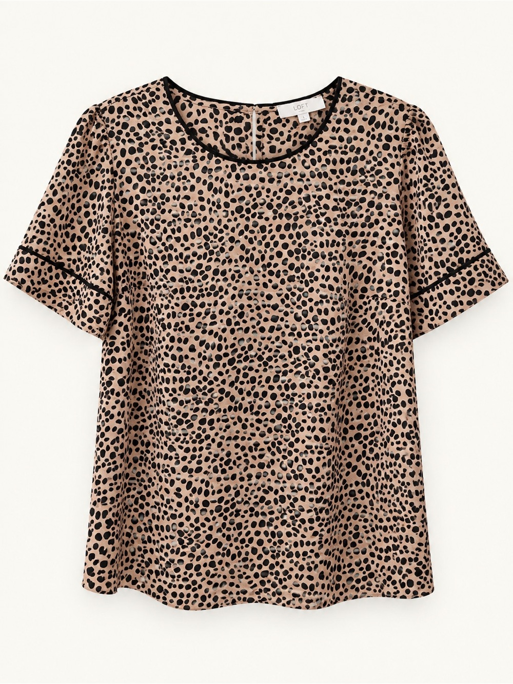 LOFT Tan and Black Leopard Print Short Sleeve Top